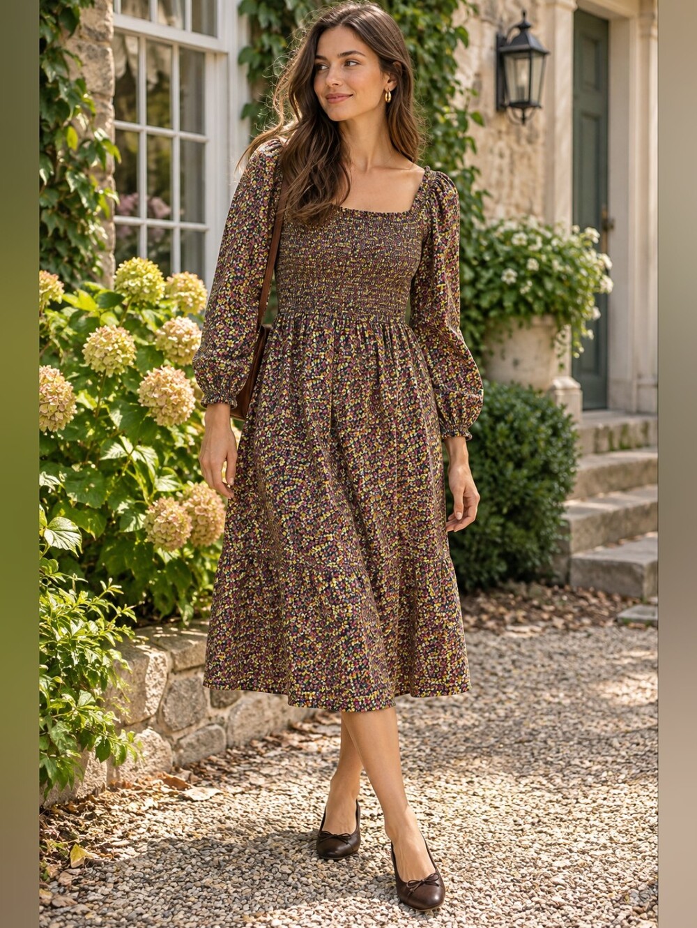 J.Crew Liberty Fabric Floral Smocked Dress Small Long Sleeve Cotton Cottagecore